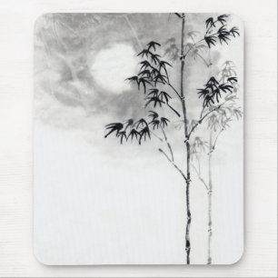 Tapis De Souris classique japonais sumi-e peinture art bambou lune
