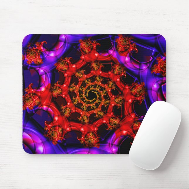 Tapis De Souris Clearly | Art fractal rouge et bleu (Avec souris)