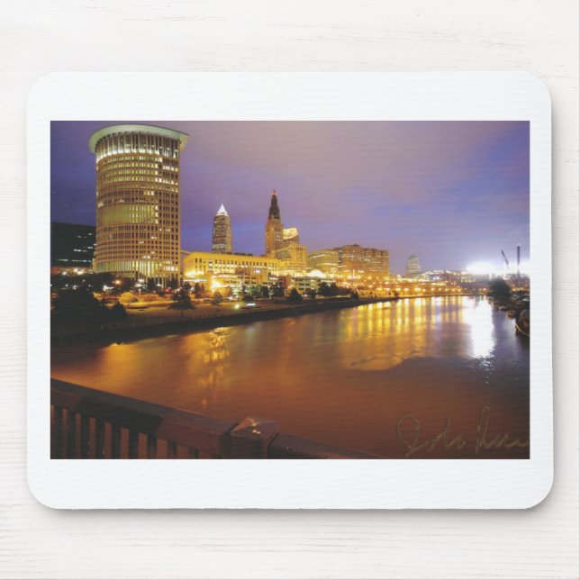 Tapis De Souris Cleveland Skyline pour la nuit (Devant)