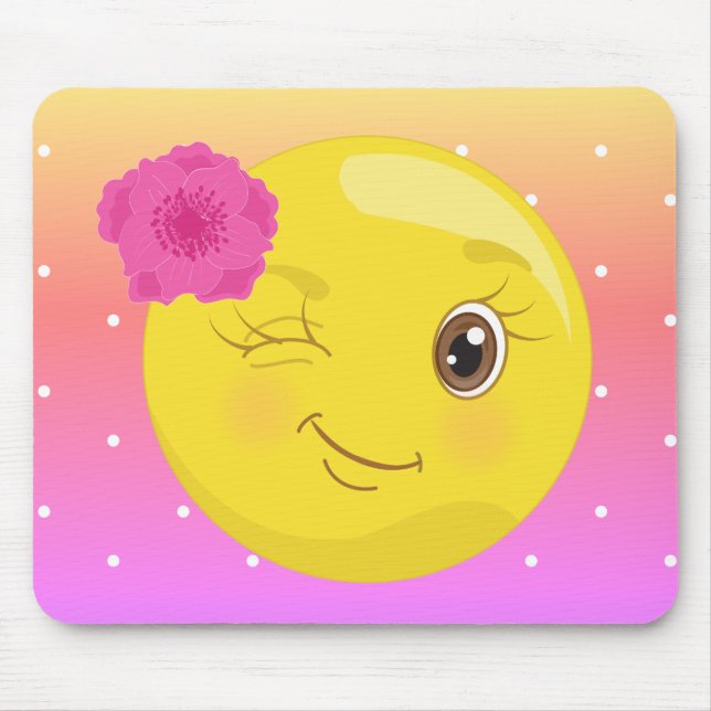 Tapis De Souris Clin d'oeil Flirty Emoji Polkadot Mousepad de (Devant)
