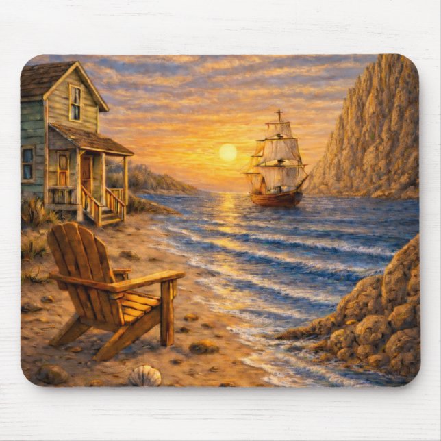 Tapis De Souris Coastal Sunset Sailing Mouse Pad (Devant)