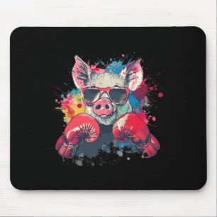 Tapis De Souris Cochon Boxeur Avec Gants De Boxe Kickboxing Drôle