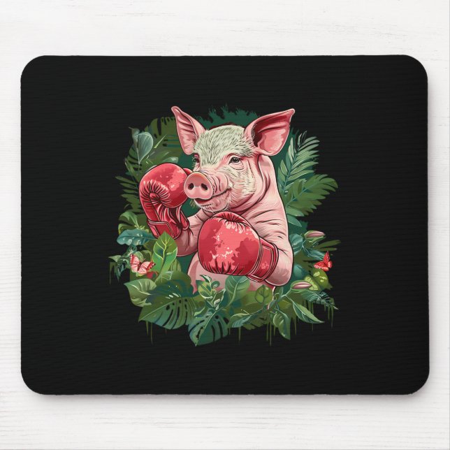Tapis De Souris Cochon de boxe avec gants de boxe Kickboxing Boîte (Devant)