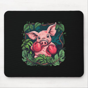 Tapis De Souris Cochon de boxe avec gants de boxe Kickboxing Boîte