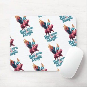 Tapis De Souris Cochon mignon avec ailes colorées   Croire en la m