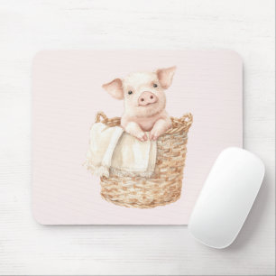 Tapis De Souris Cochon Rose dans un Panier