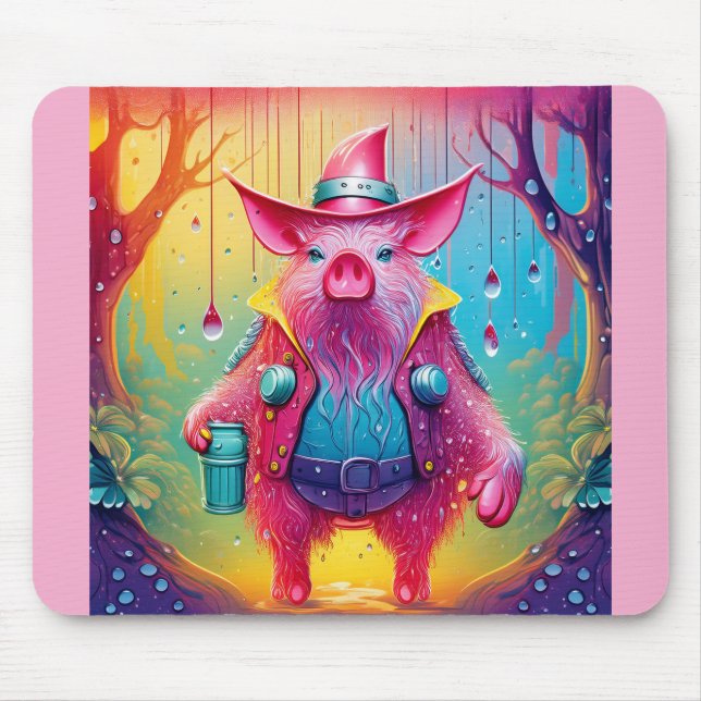 Tapis De Souris Cochon Rose Le Cowboy (Devant)