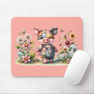 Tapis De Souris Cochonnet Patchwork Mignon dans un Jardin Floral