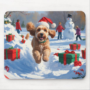 Tapis De Souris Cockapo coule en neige avec Casquette de Noël