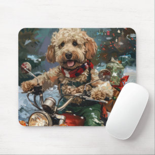 Tapis De Souris Cockapoo Chien chevauchant la moto Noël