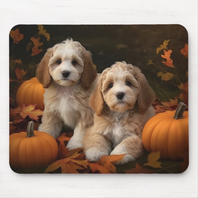 Tapis De Souris Cockapoo Puppy Citrouille d'automne (Devant)