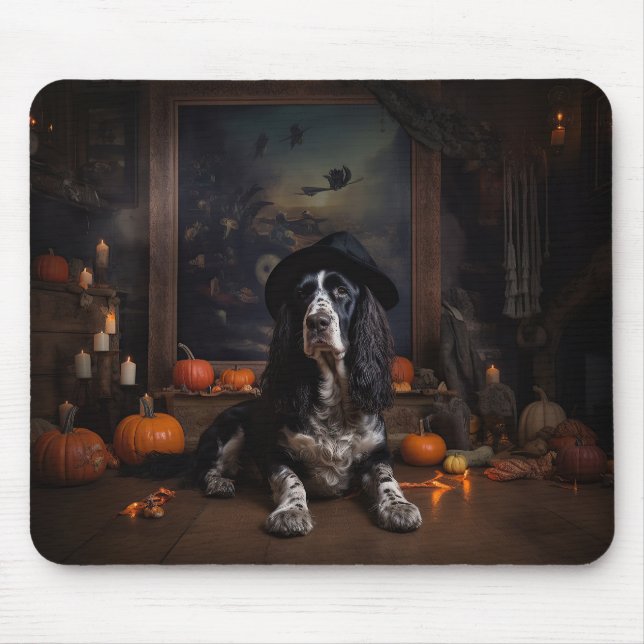 Tapis De Souris Cocker Spaniel Anglais Citrouilles Halloween Épouv (Devant)