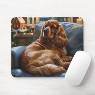 Tapis De Souris Cocker Spaniel avec les lumières de Noël
