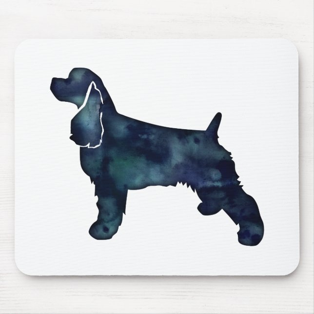 Tapis De Souris Cocker Spaniel Chien Silhouette Noir Aquarelle (Devant)