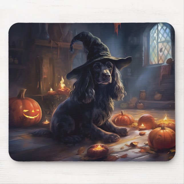Tapis De Souris Cocker Spaniel Citrouilles Halloween Épouvantable (Devant)