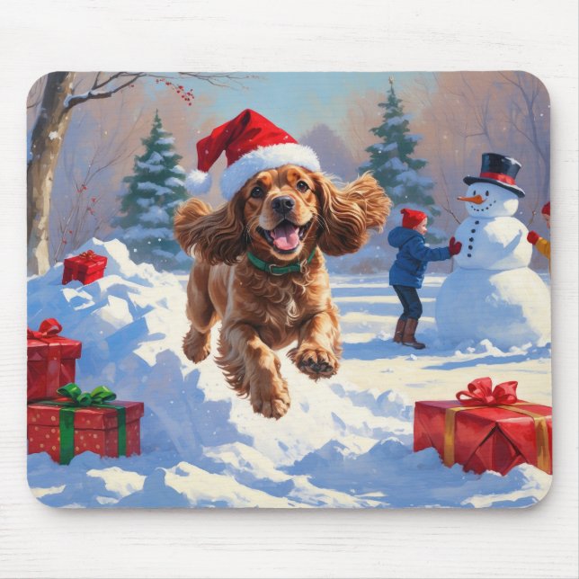 Tapis De Souris Cocker Spaniel coule dans la neige avec le Casquet (Devant)