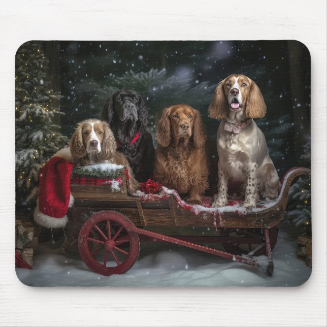 Tapis De Souris Cocker Spaniel Enneigé Luge Décor Noël (Devant)