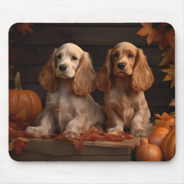 Tapis De Souris Cocker Spaniel Puppy Automne Citrouille de plaisir (Devant)