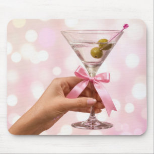 Tapis De Souris Cocktail Martini avec nœud en satin rose