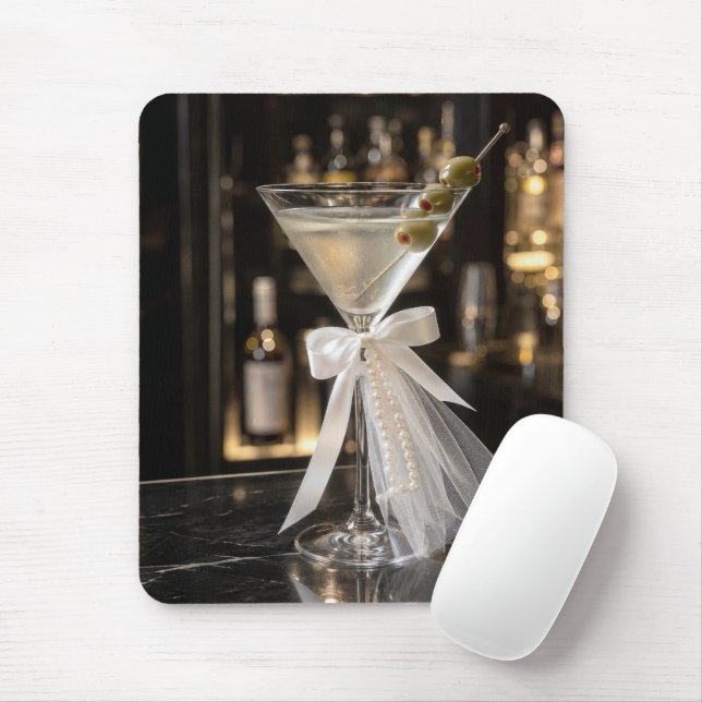 Tapis De Souris Cocktail Martini de Mariée sur un Bar (Avec souris)