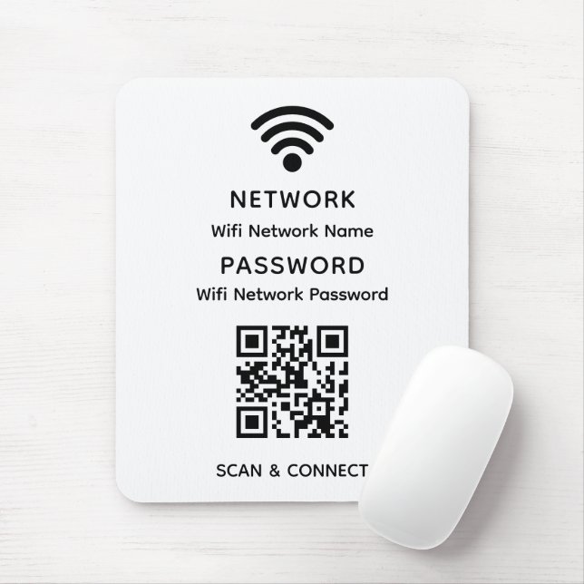 Tapis De Souris Code QR Wifi Élégant Simple Blanc Mot de Passe Rés (Avec souris)