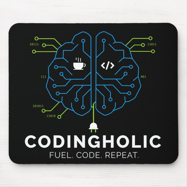 Tapis De Souris Codingholic Cerveau Technologique Pour Développeur (Devant)