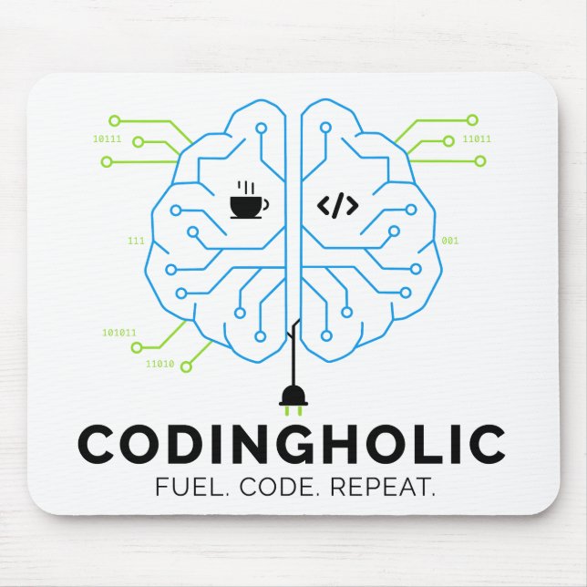 Tapis De Souris Codingholic Tech Brain Programmer | Developer Gift (Devant)