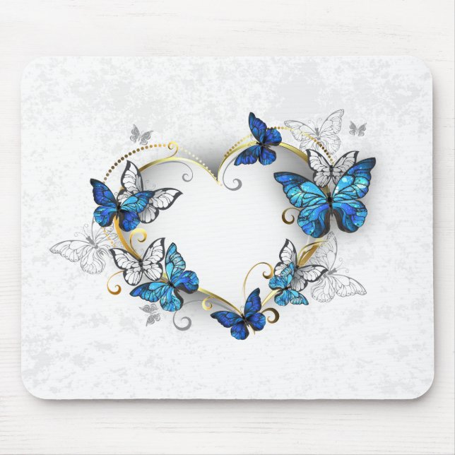 Tapis De Souris Coeur bijoux avec papillons Morpho (Devant)