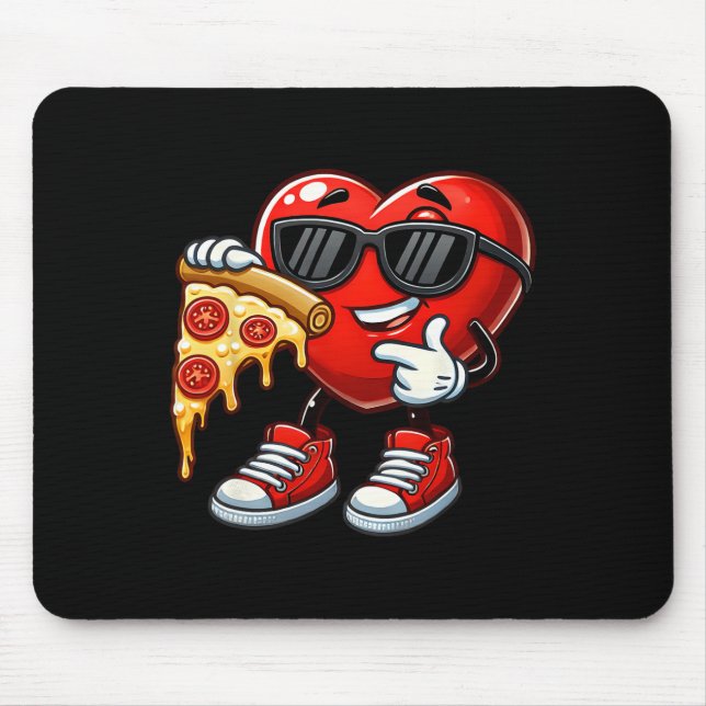 Tapis De Souris Cœur cool mangeant une pizza Saint-Valentin drôle  (Devant)