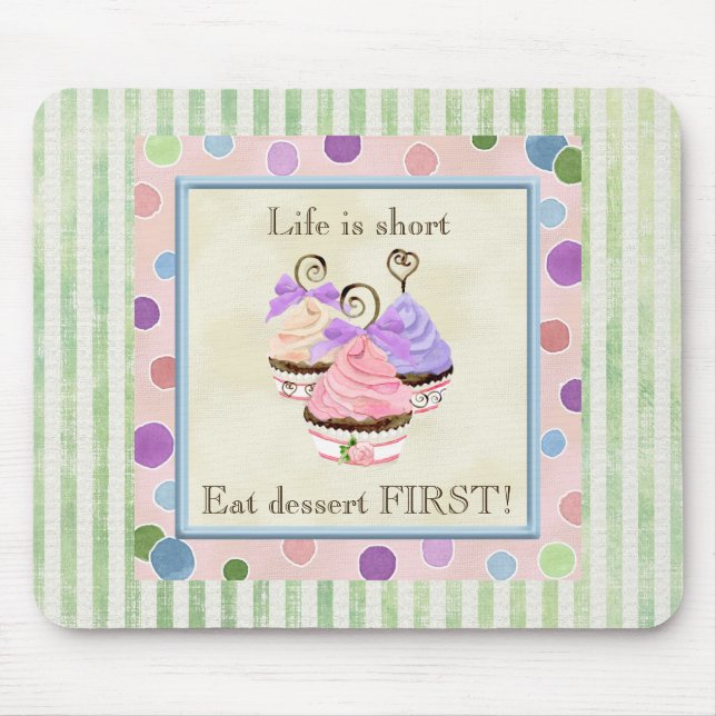 Tapis De Souris Coeur Cupcake Trio La vie est courte - Souris (Devant)