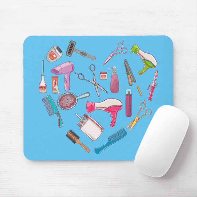 Tapis De Souris Coeur de coiffeur Outil coiffeur (Avec souris)