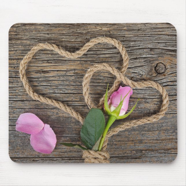 Tapis De Souris coeur de corde avec rose (Devant)