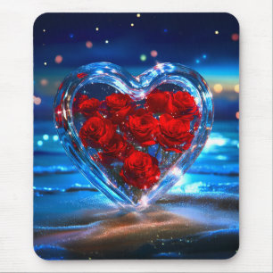 Tapis De Souris Cœur de cristal floral en fleurs