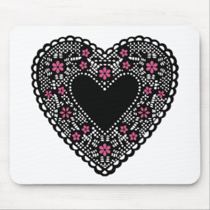 Tapis De Souris Coeur de dentelle noir et rose