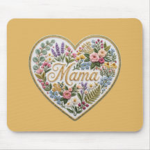 Cœur de maman en broderie fausse florale jaune