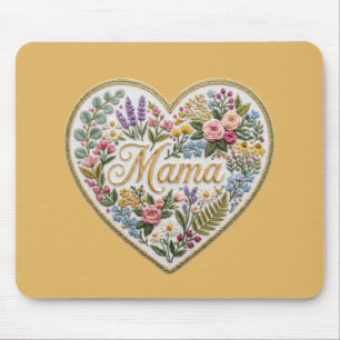 Tapis De Souris Cœur de maman en broderie fausse florale jaune