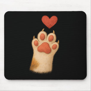 Tapis De Souris Cœur de patte de chat - Dessin mignon d'animal de