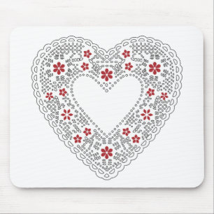 Tapis De Souris Coeur dentelle rouge et blanc
