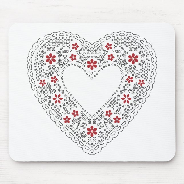 Tapis De Souris Coeur dentelle rouge et blanc (Devant)