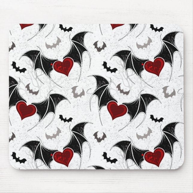 Tapis De Souris Coeur d'Halloween avec ailes de chauve-souris noir (Devant)