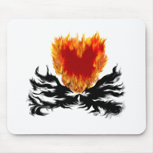 Tapis De Souris Coeur en flammes (Devant)