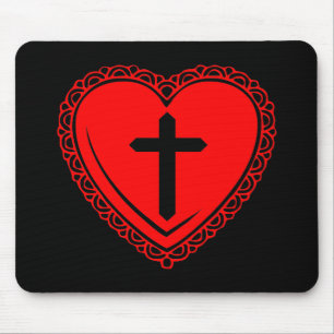 Tapis De Souris Cœur gothique & Croix (Noir + Rouge)