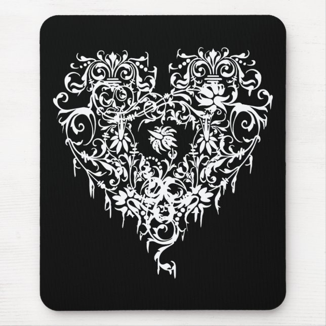 Tapis De Souris Coeur gothique fleuri (Devant)