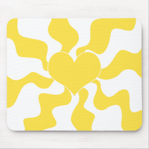 Tapis De Souris Cœur - Jaune Citron et Blanc