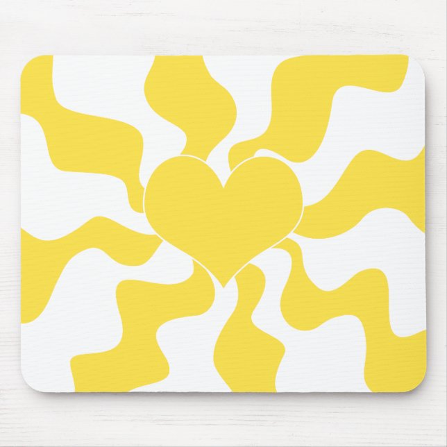 Tapis De Souris Cœur - Jaune Citron et Blanc (Devant)