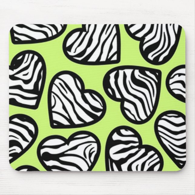 Tapis De Souris Coeur mignon vert citron noir blanc zèbre motif (Devant)