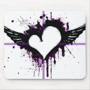 Tapis De Souris Coeur noir avec des ailes Mousepad
