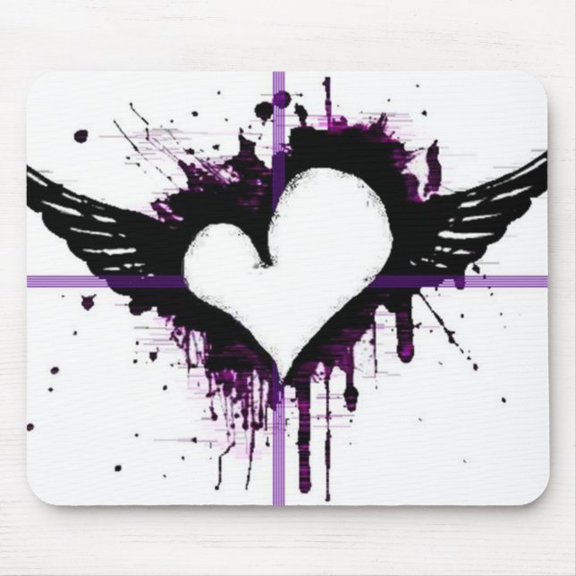 Tapis De Souris Coeur noir avec des ailes Mousepad (Devant)