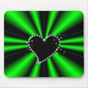 Tapis De Souris Coeur noir avec étoiles sur arc en ciel noir vert
