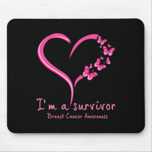Tapis De Souris Coeur papillon rose Je suis un survivant Cancer du